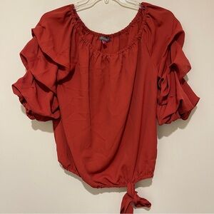 Vince Camuto Terracotta Ruffle Sleeve Blouse, Large